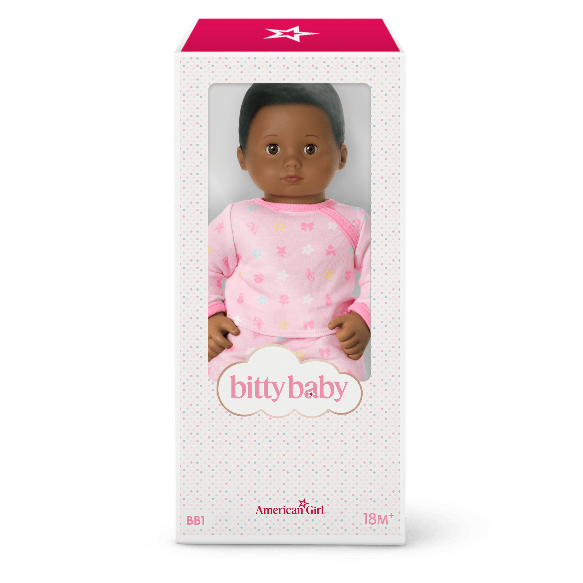 Bitty Baby® Doll #1 with black hair in Pastel Pink D8