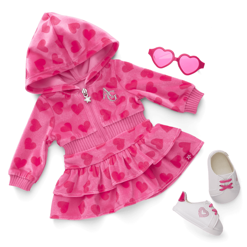 Pink Hearts Hoodie Dress for 18-inch Dolls C8