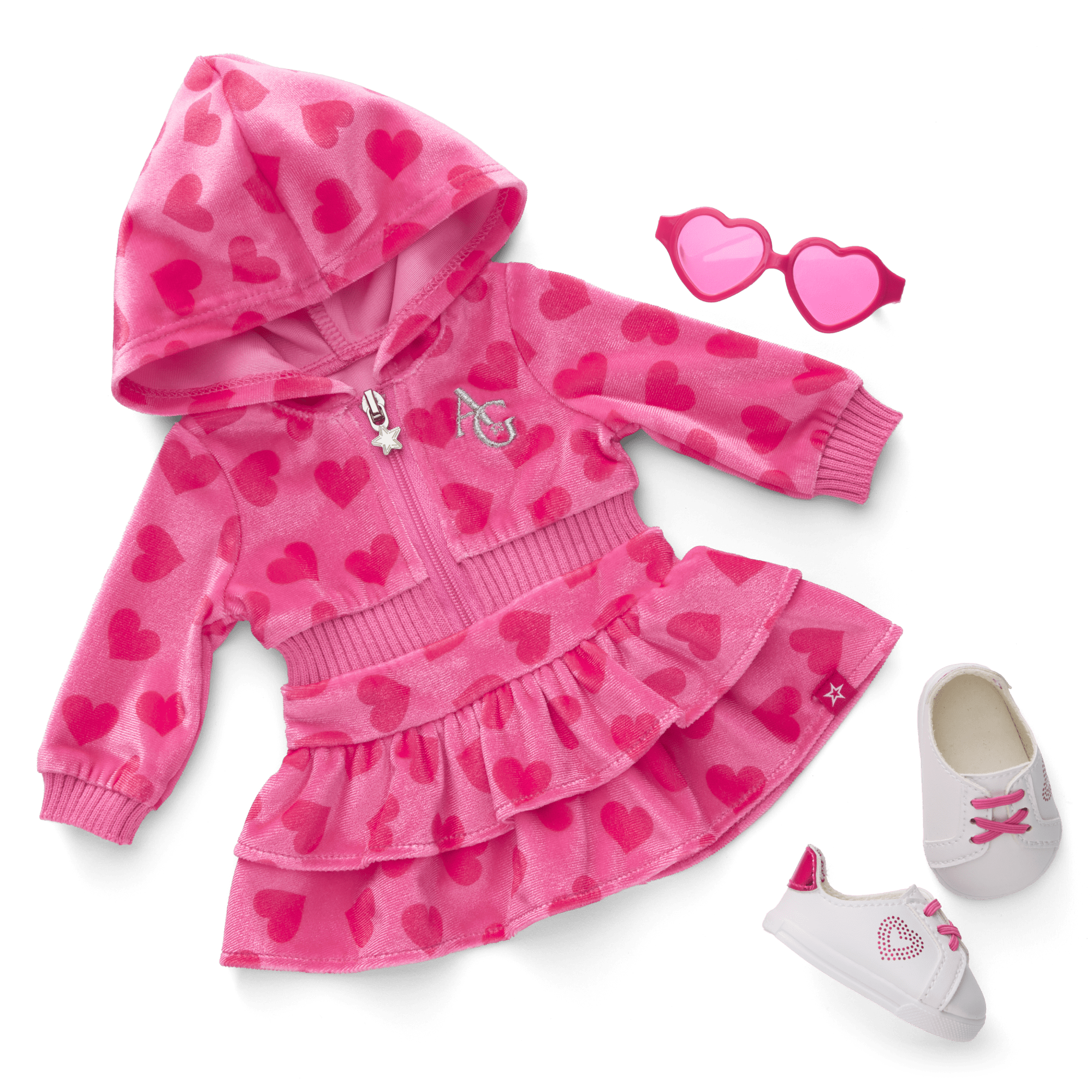Pink Hearts Hoodie Dress for 18-inch Dolls C8