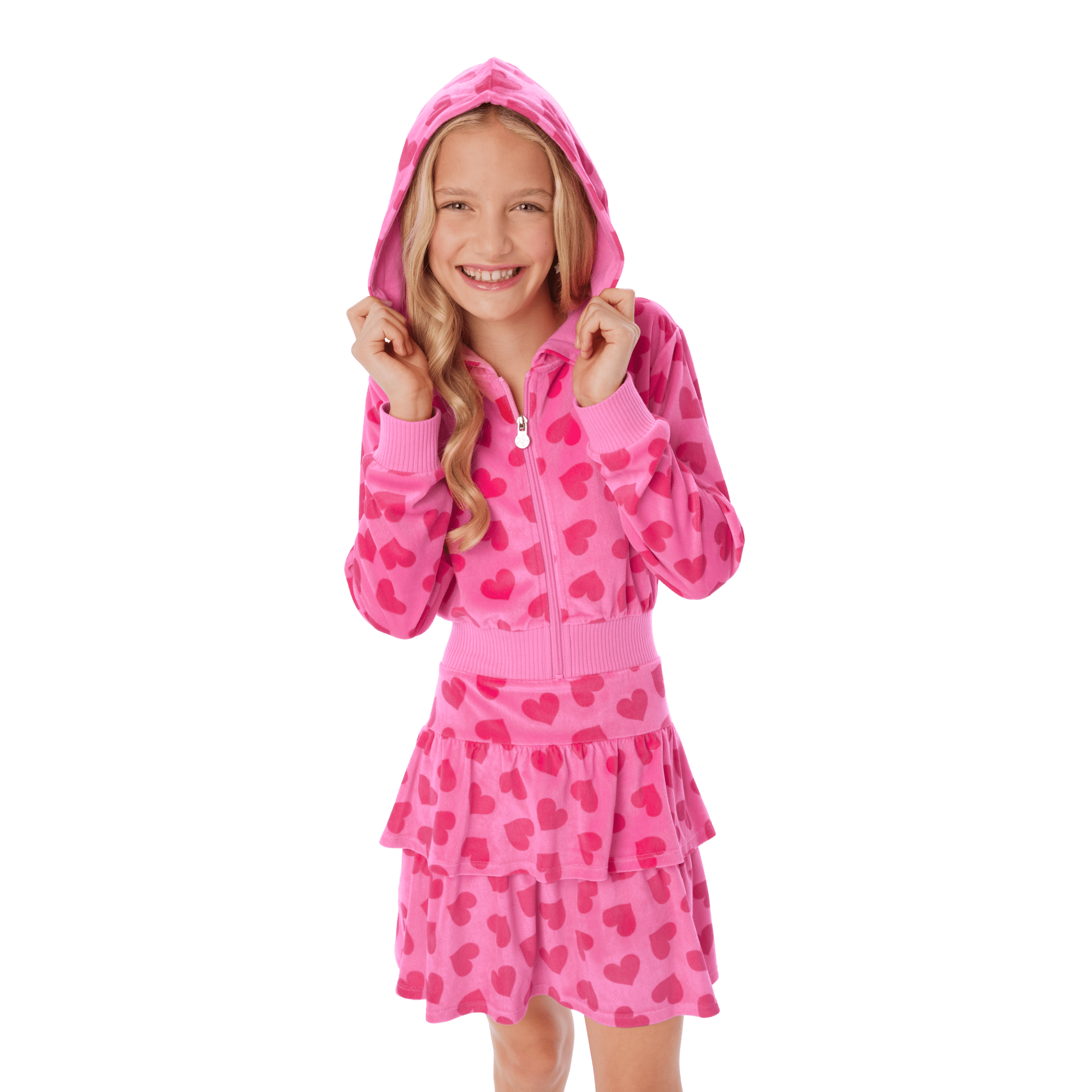 Pink Hearts Hoodie Dress for Girls B0
