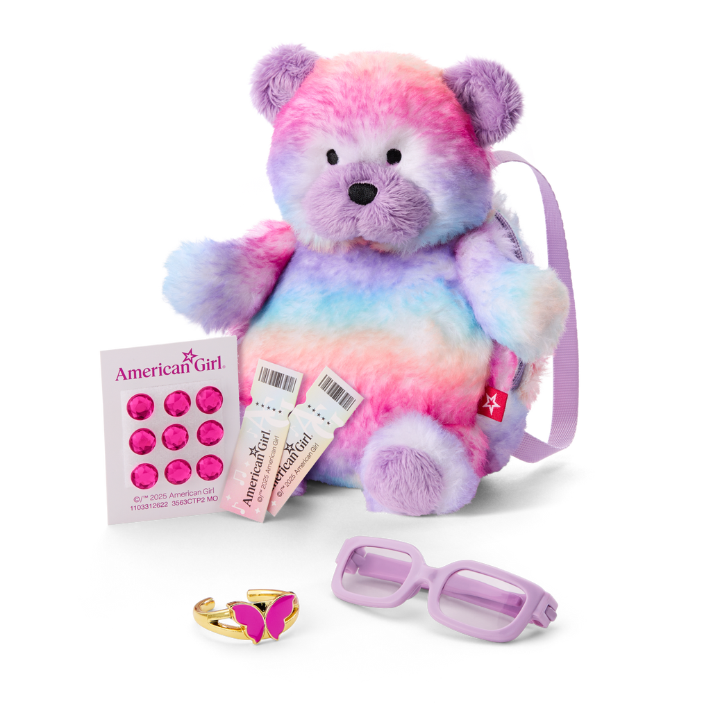 Colorful Teddy Bear Backpack & Accessory Set for 18-inch Dolls B0