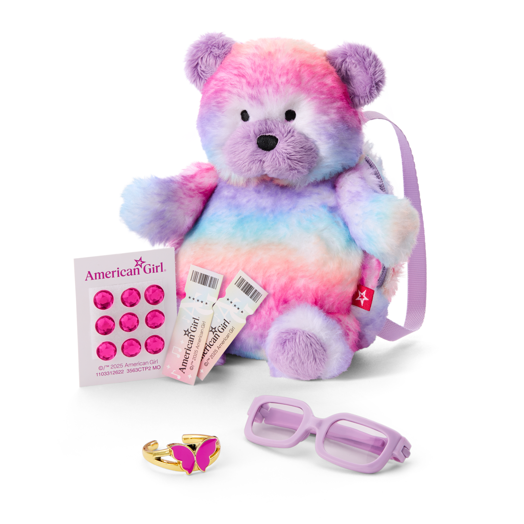 Colorful Teddy Bear Backpack & Accessory Set for 18-inch Dolls E2
