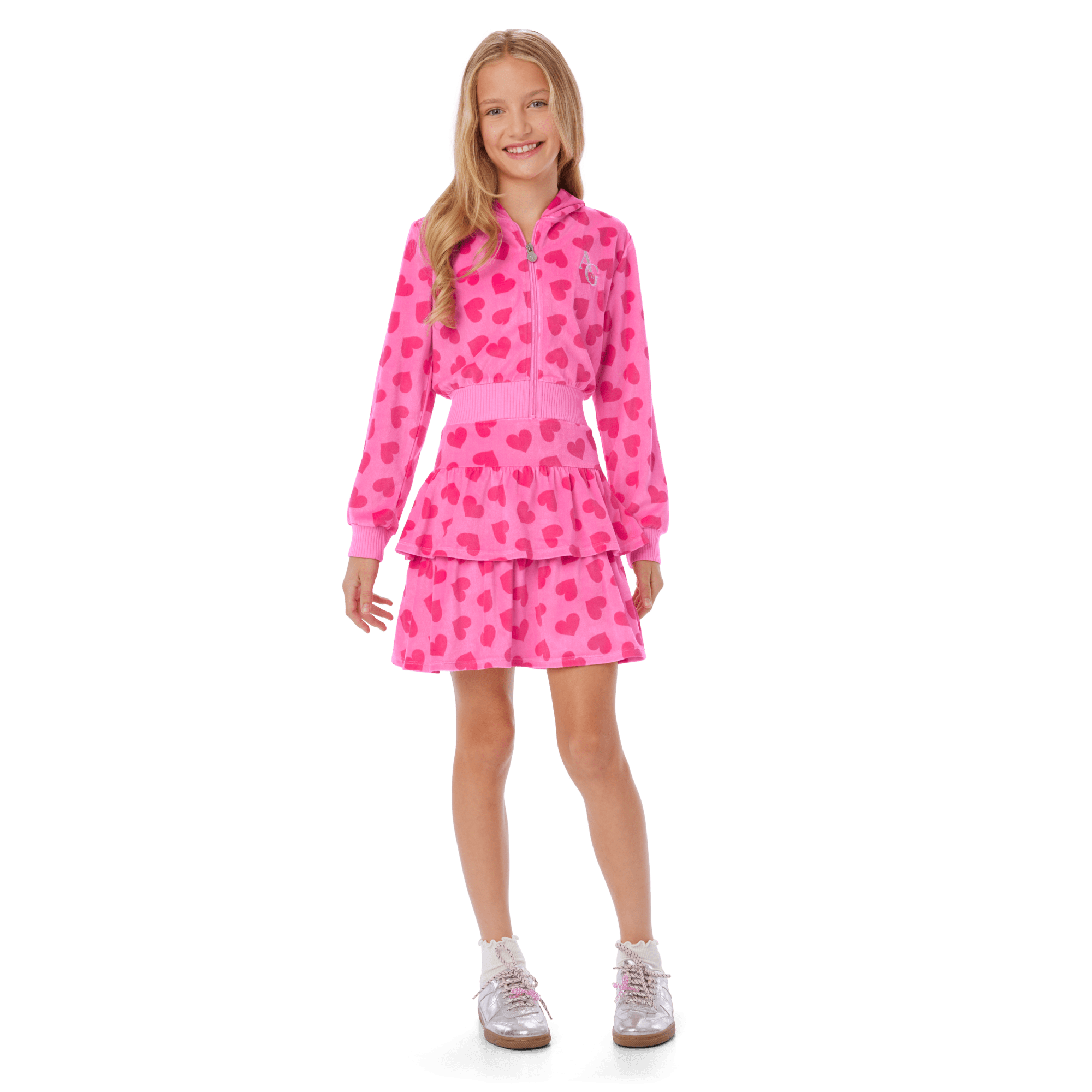 Pink Hearts Hoodie Dress for Girls B0