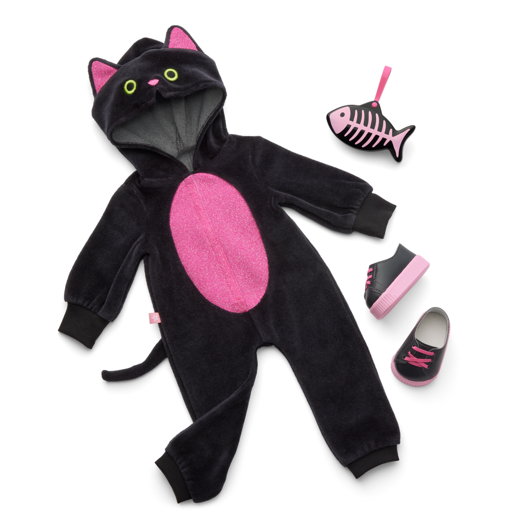 Claws & Cuddles Cat Costume & Trick-or-Treat Set Bundle for 18-inch Dolls F2