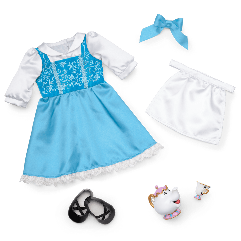 American Girl® Disney Princess Belle Blue Dress, Mrs. Potts, Chip & Accessories for 18-inch Dolls D4