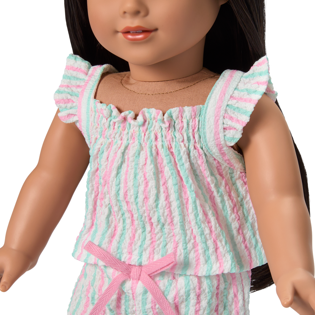 Raquel's™ Coastal Stripes Pajamas for 18-inch Dolls (Girl of the Year™ 2026) F4