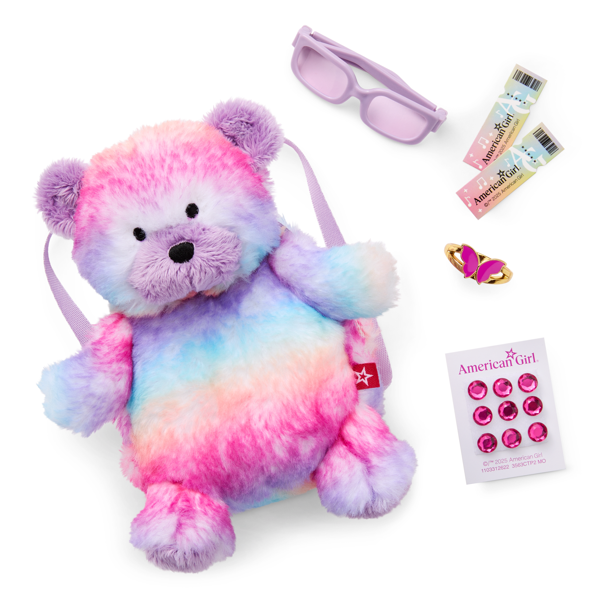 Colorful Teddy Bear Backpack & Accessory Set for 18-inch Dolls B0
