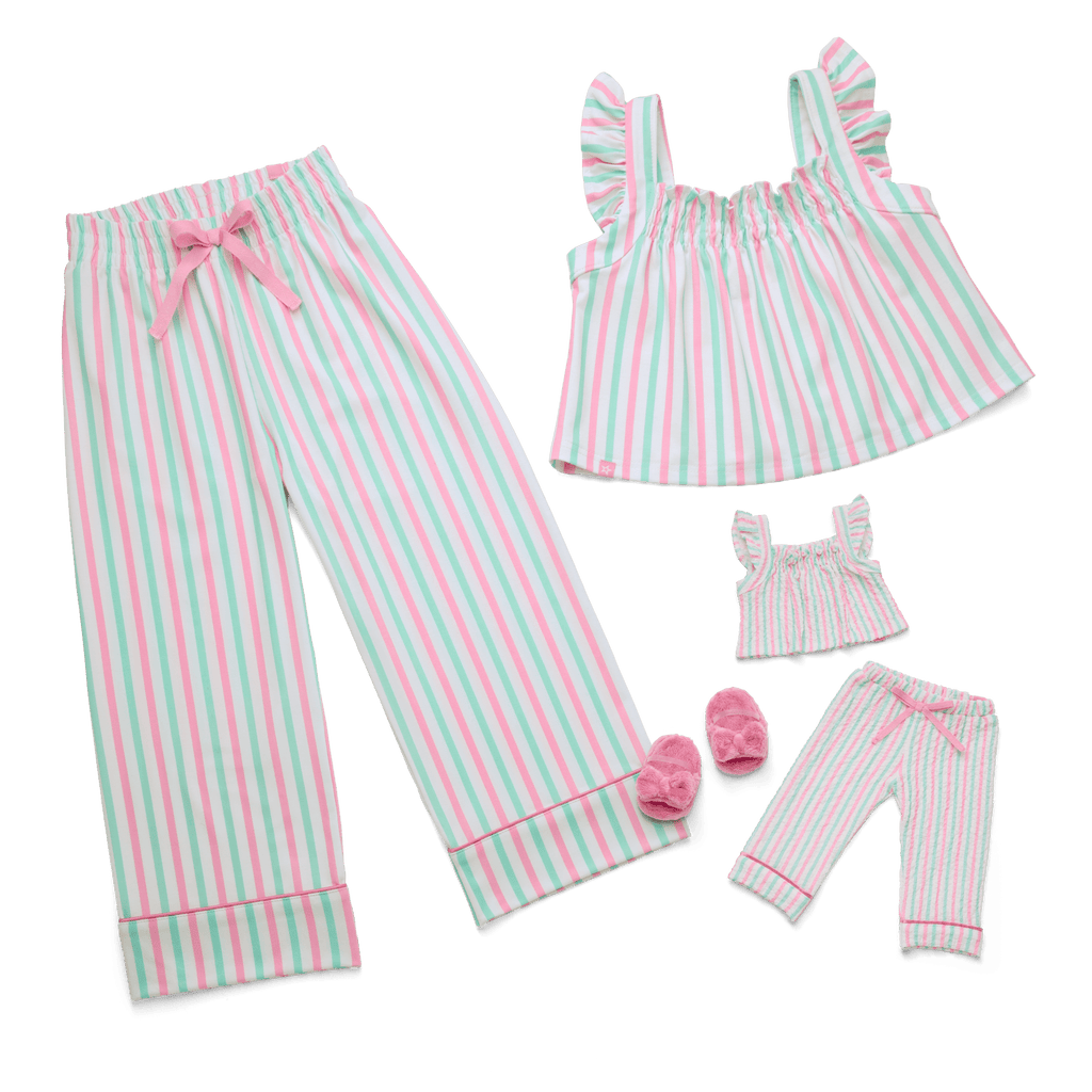 Raquel's™ Coastal Stripes Pajamas for 18-inch Dolls (Girl of the Year™ 2026) F4