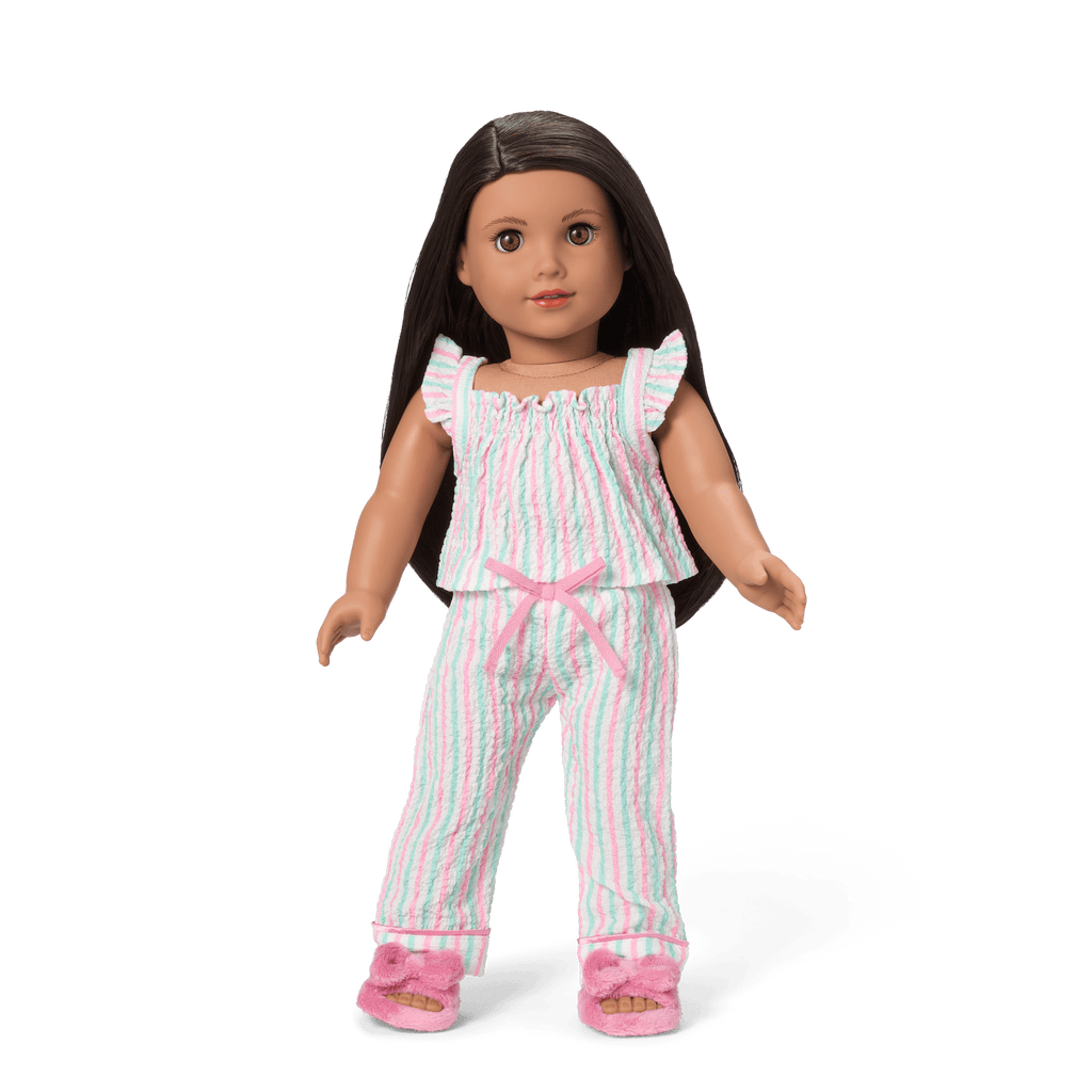 Raquel's™ Coastal Stripes Pajamas for 18-inch Dolls (Girl of the Year™ 2026) F4