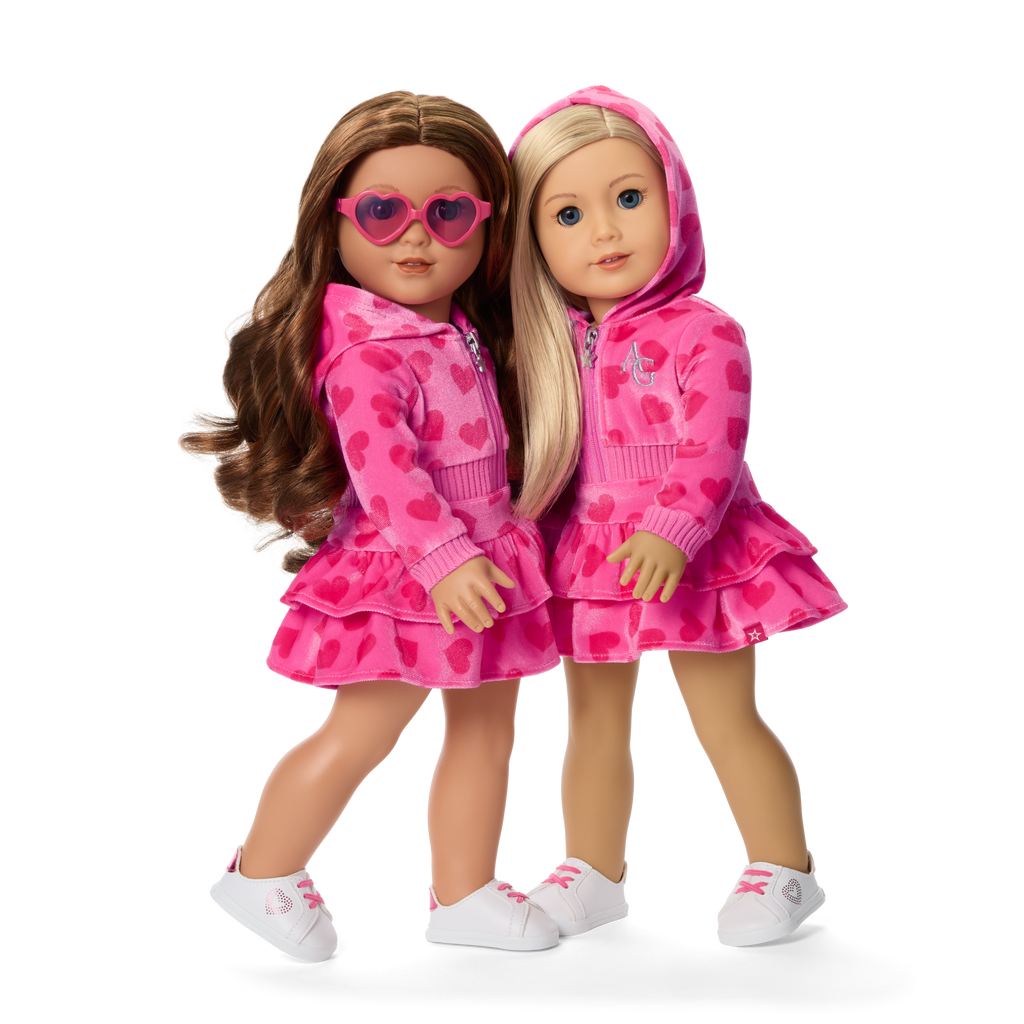Pink Hearts Hoodie Dress for 18-inch Dolls C8