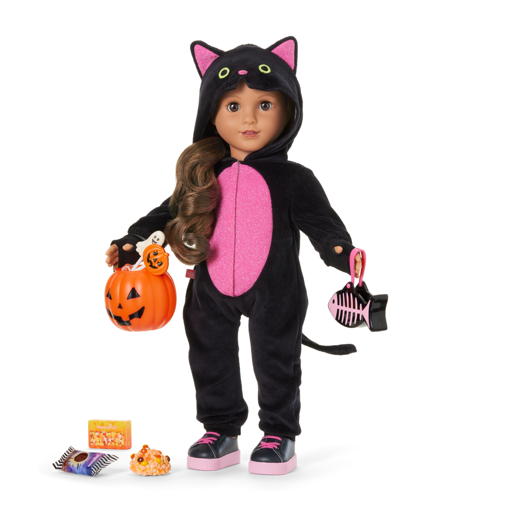 Claws & Cuddles Cat Costume & Trick-or-Treat Set Bundle for 18-inch Dolls F2