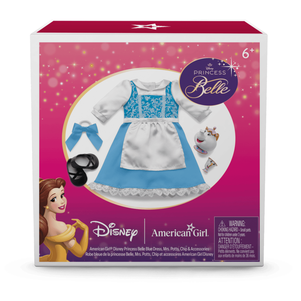 American Girl® Disney Princess Belle Blue Dress, Mrs. Potts, Chip & Accessories for 18-inch Dolls D4