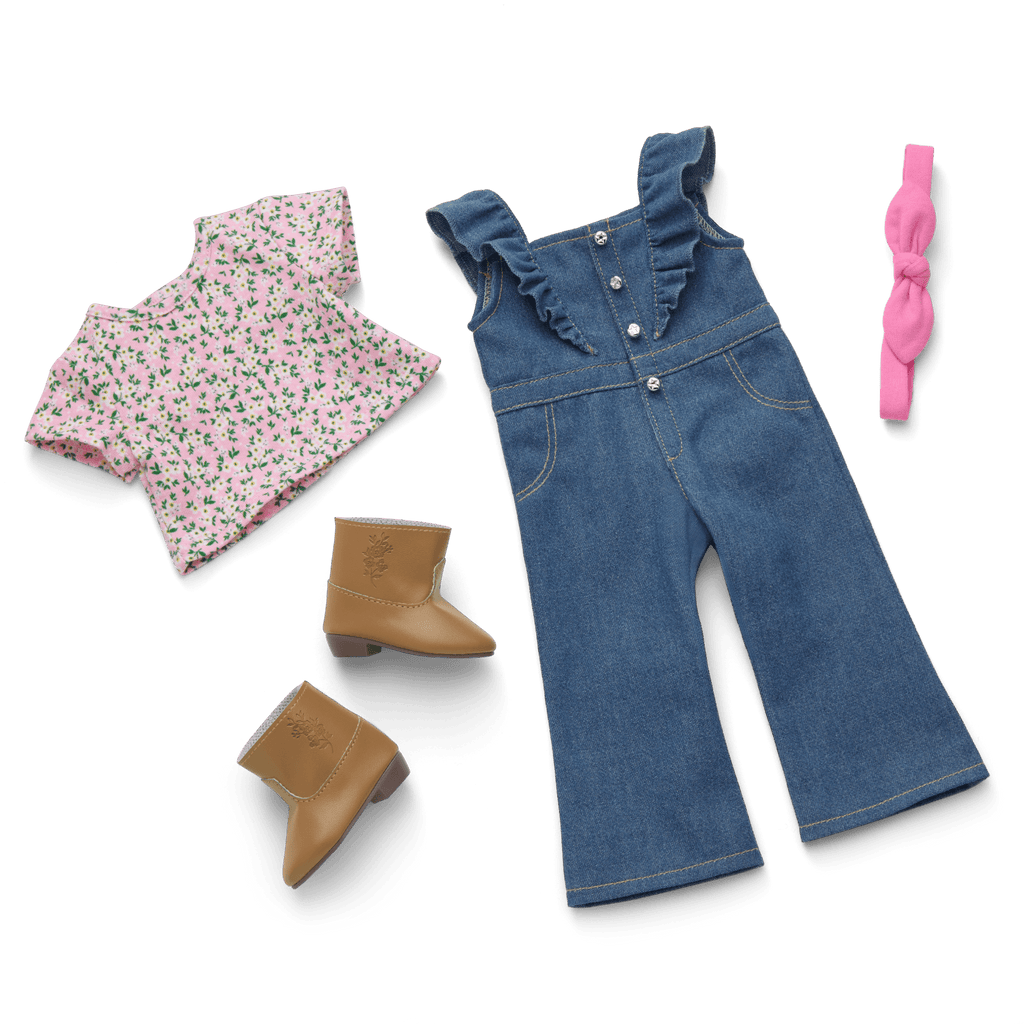 Western Flowers Denim Jumpsuit for 18-inch Dolls B2