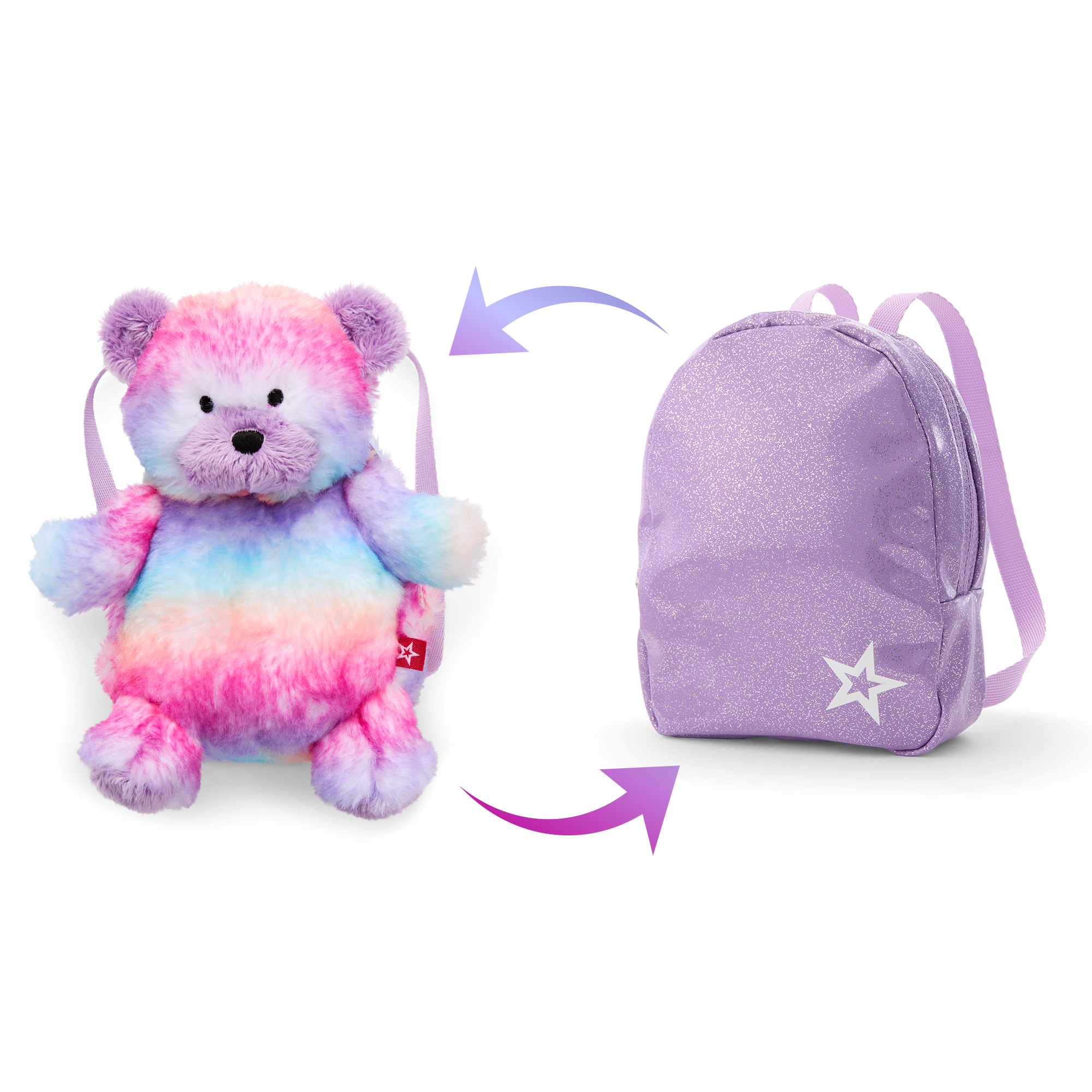 Colorful Teddy Bear Backpack & Accessory Set for 18-inch Dolls B0