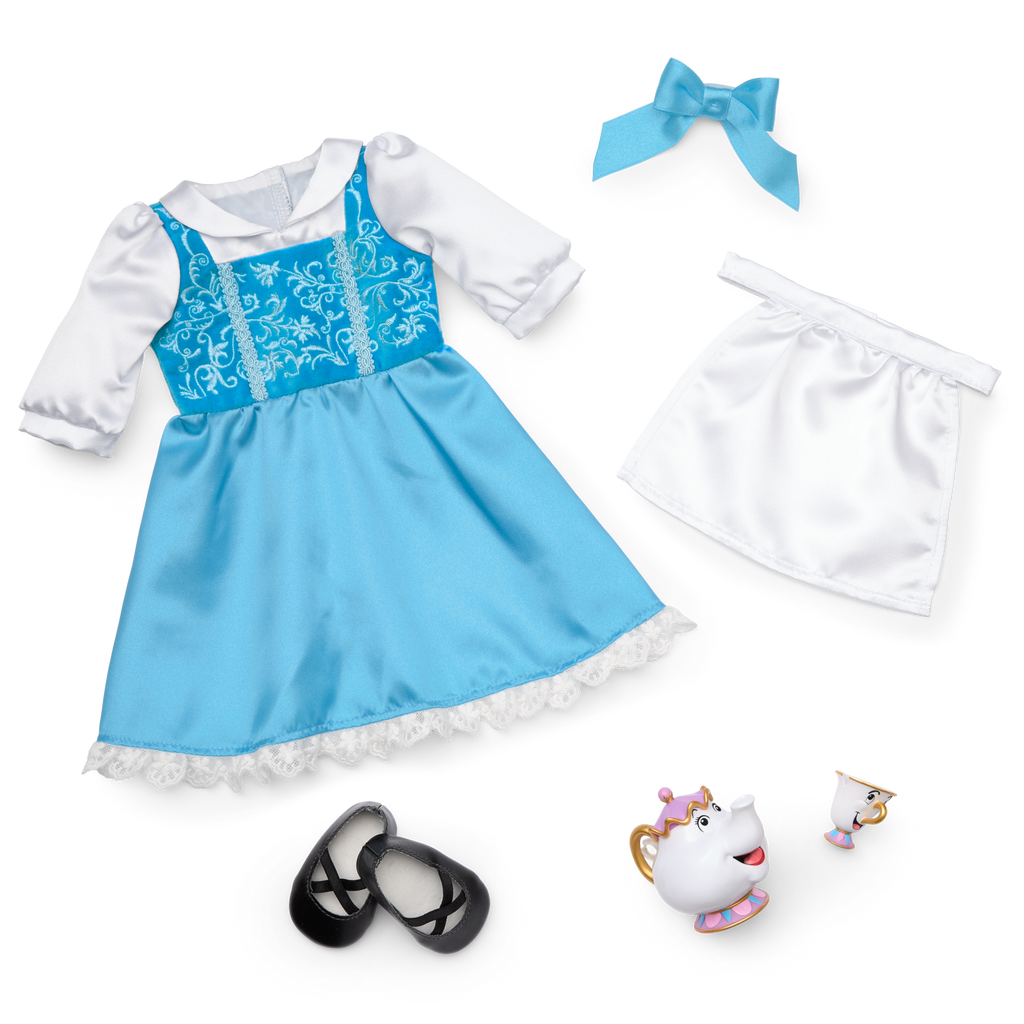Disney Princess Belle Enchanted Castle Dining Set, Blue Dress & Friends Bundle for 18-inch Dolls C5
