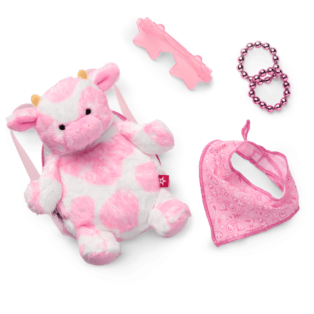 Pink Spotted Cow Backpack & Accessory Set for 18-inch Dolls A5