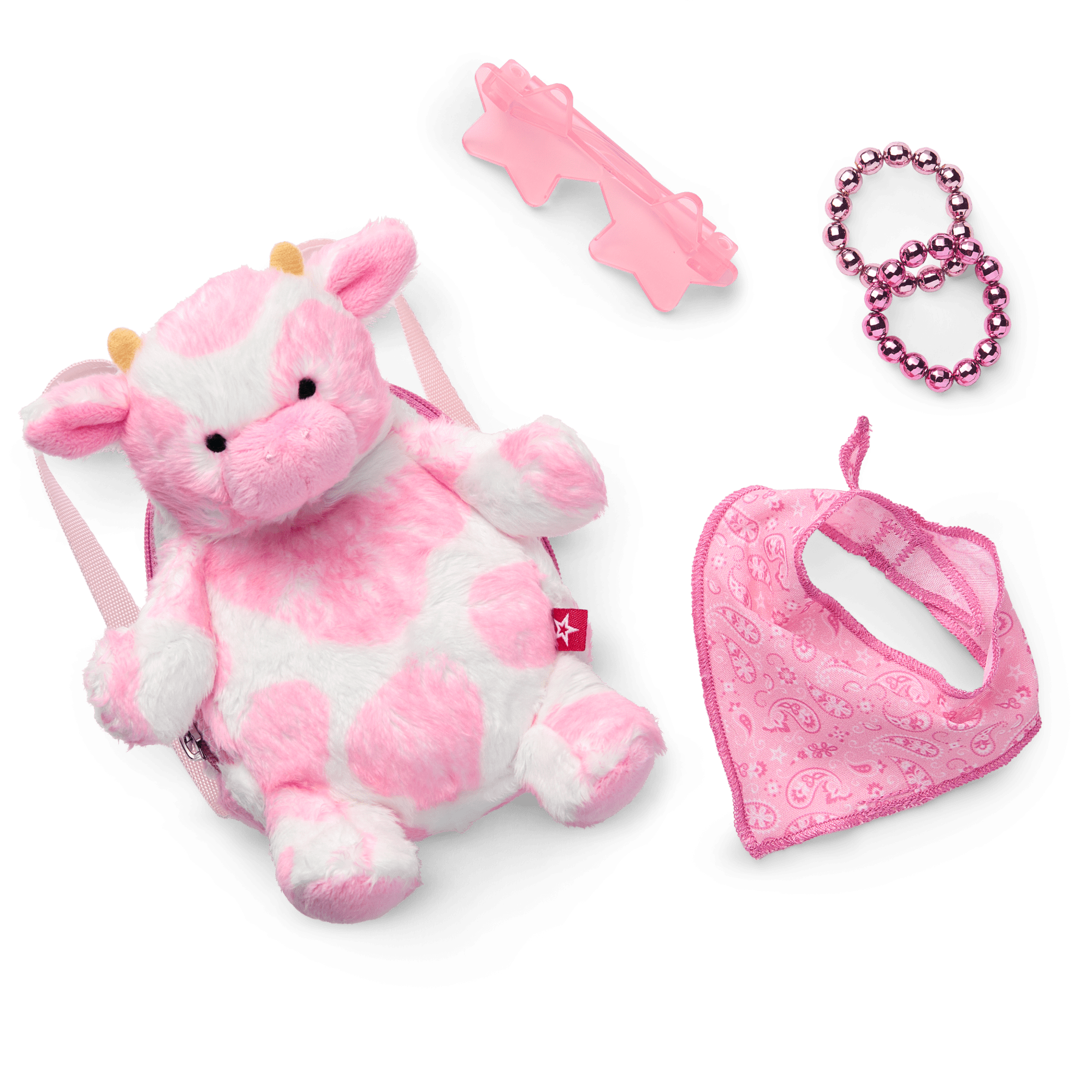 Pink Spotted Cow Backpack & Accessory Set for 18-inch Dolls A5