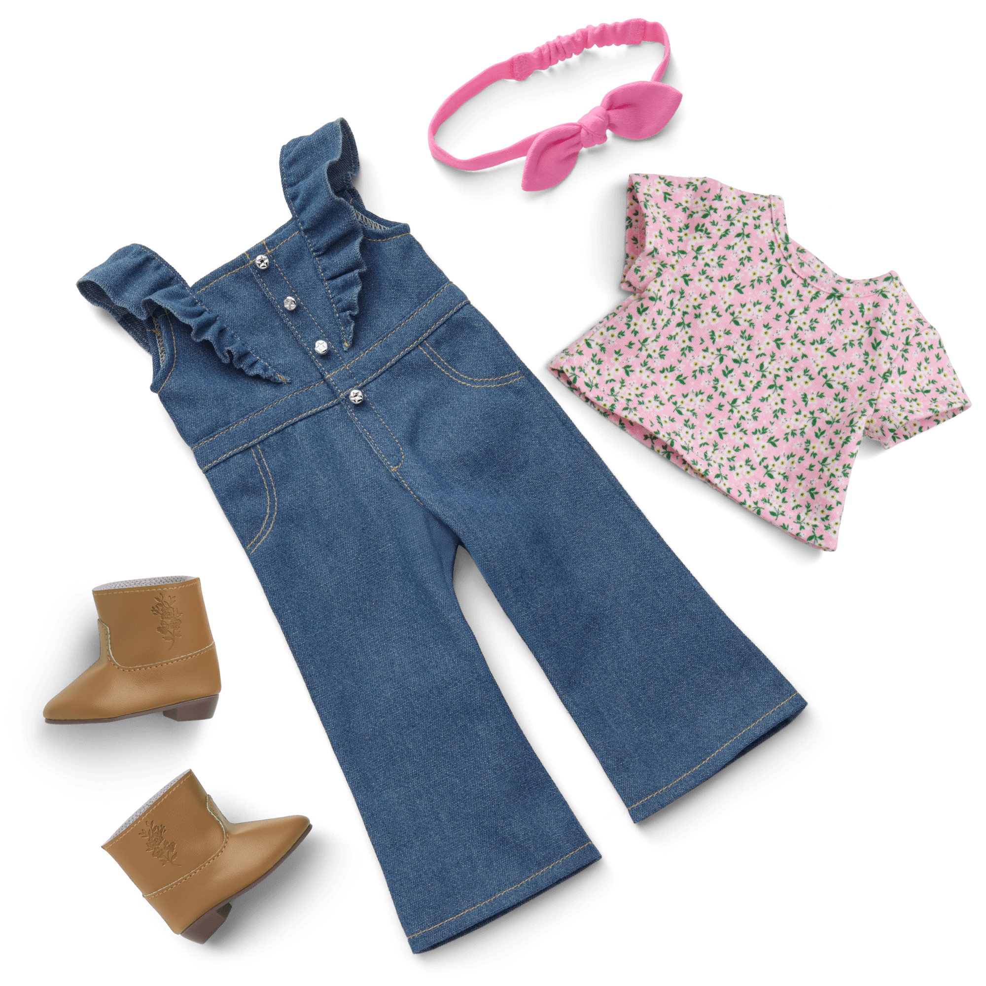Western Flowers Denim Jumpsuit for 18-inch Dolls B2
