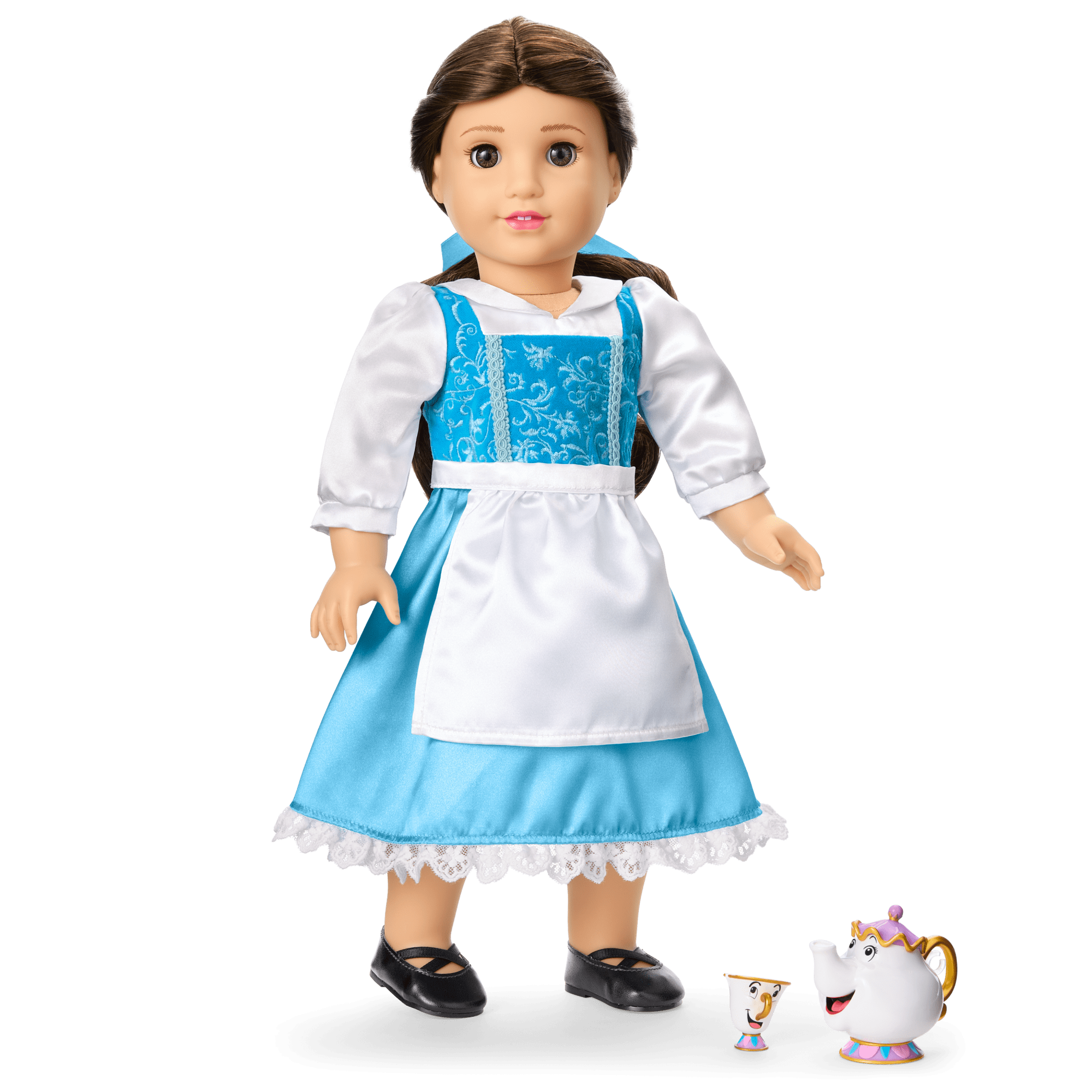 American Girl® Disney Princess Belle Blue Dress, Mrs. Potts, Chip & Accessories for 18-inch Dolls D4