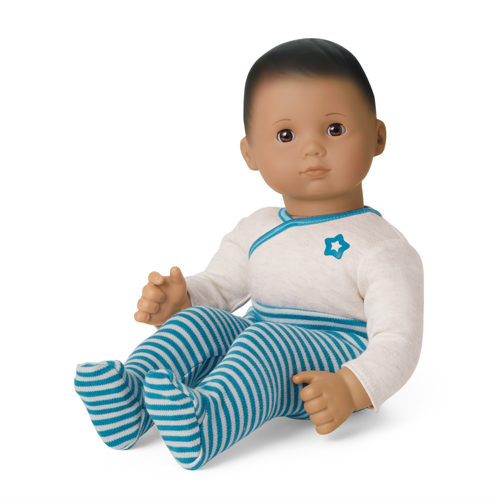 Bitty Baby® Doll #5 with dark brown hair in Soft Blue A7