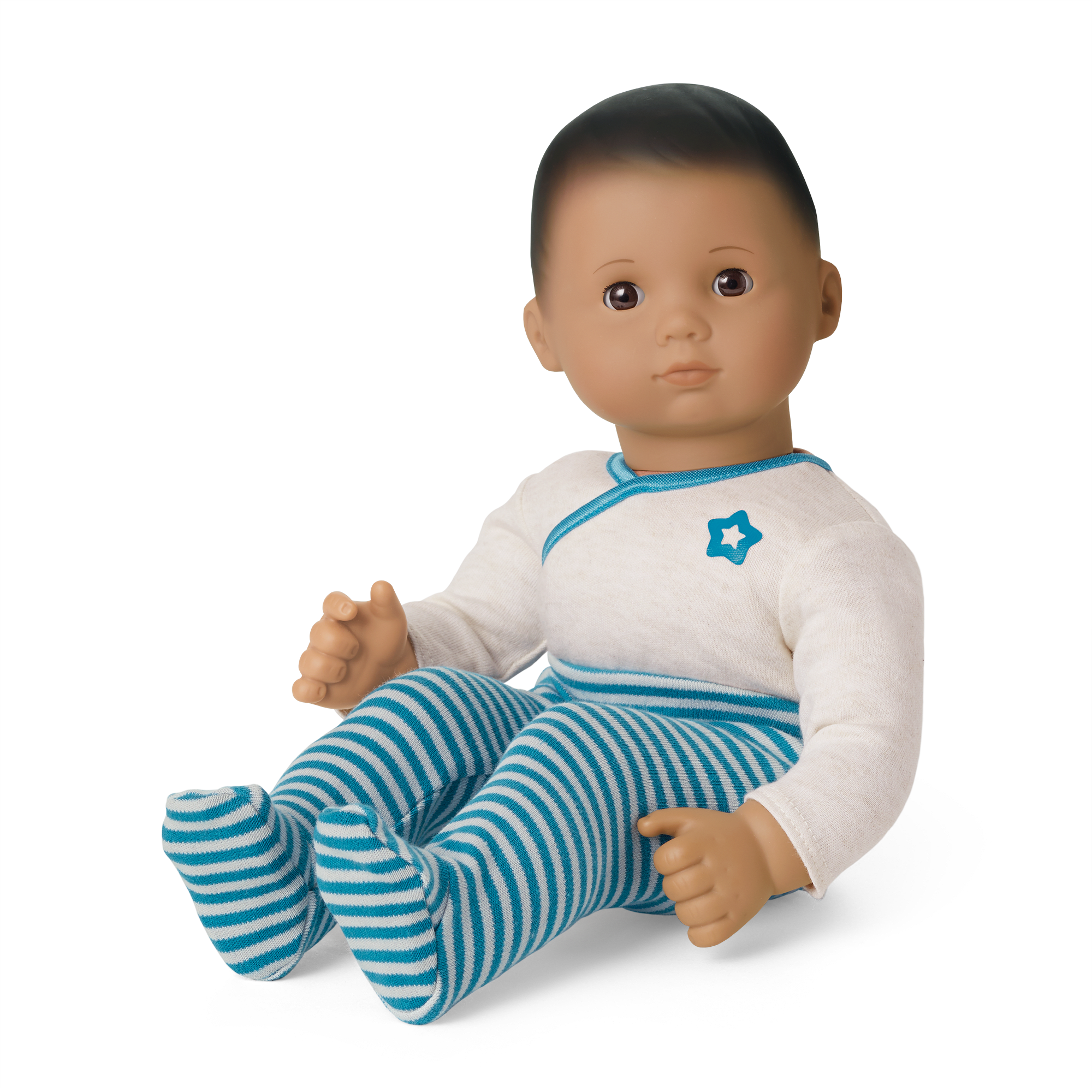 Bitty Baby® Doll #5 with dark brown hair in Soft Blue A7