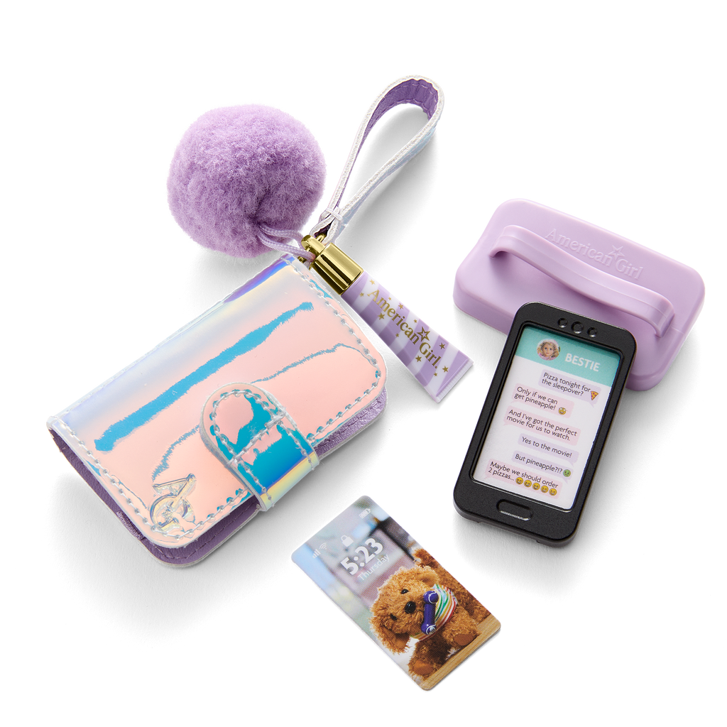 Purple Pom Phone & Accessories for 18-inch Dolls E2