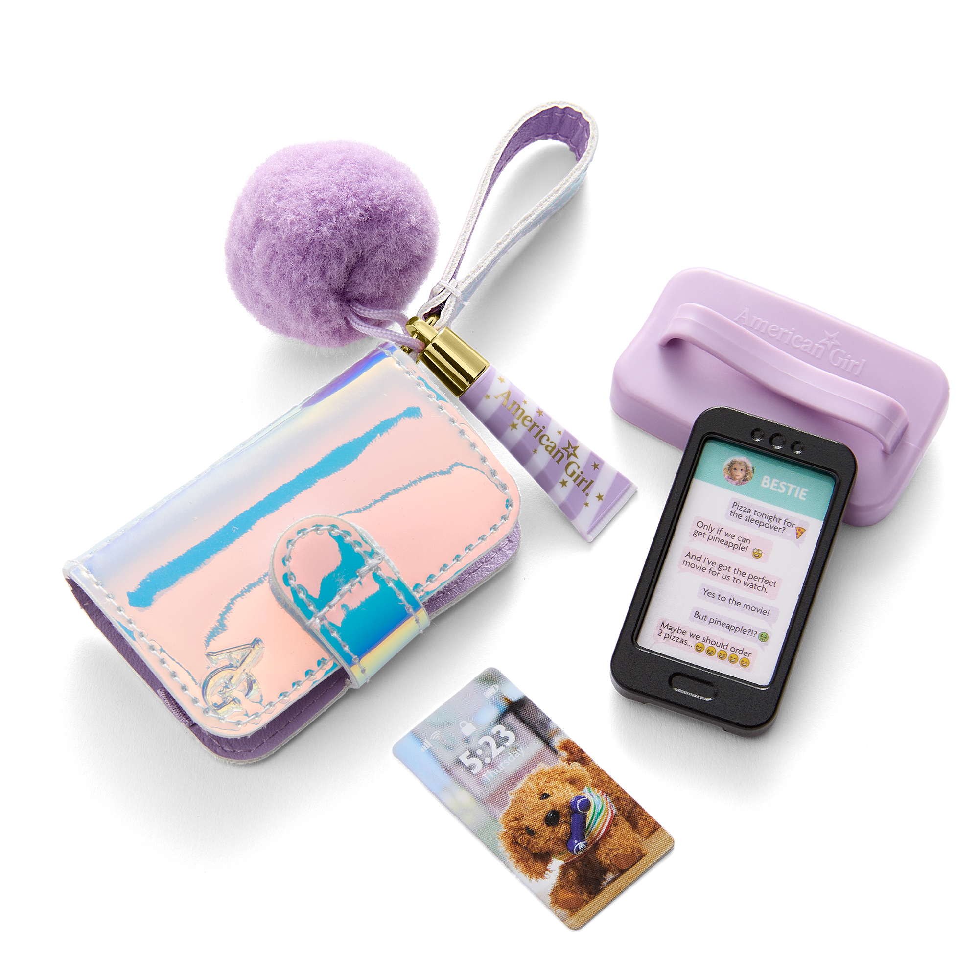 Purple Pom Phone & Accessories for 18-inch Dolls E2