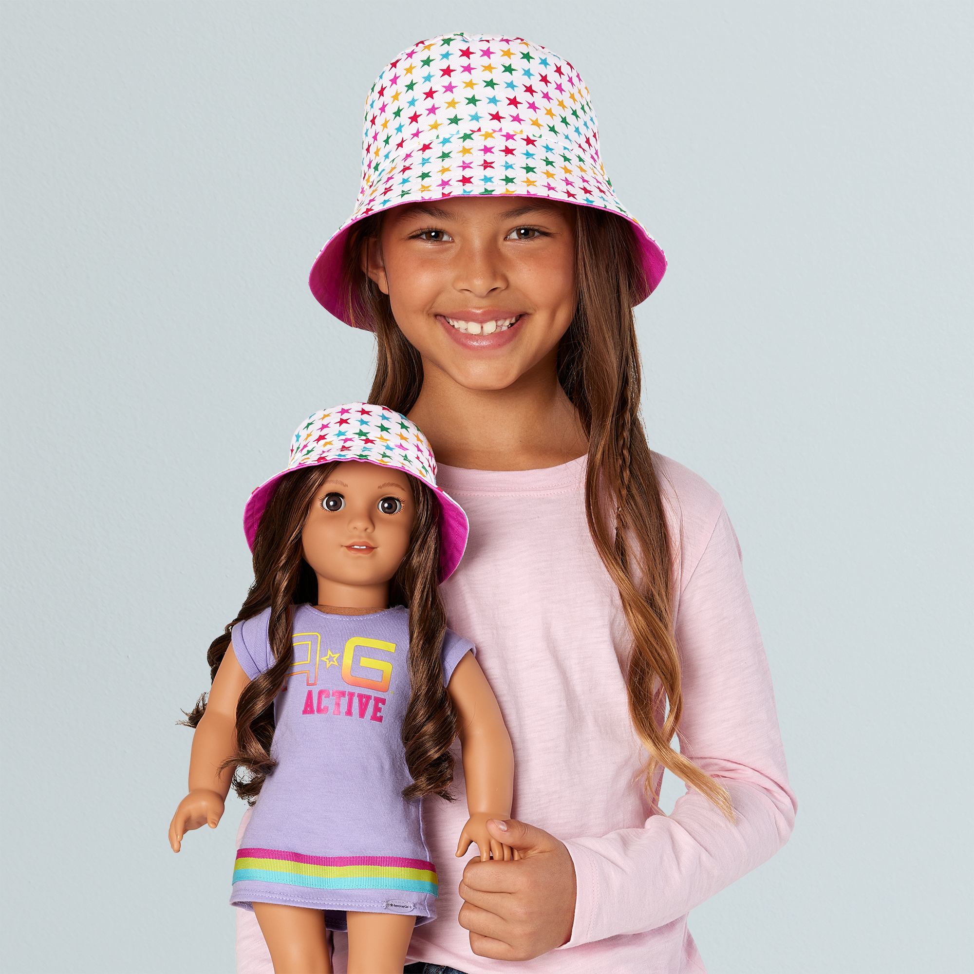 AG™ Star Bucket Hat Set for Girls & Dolls D0