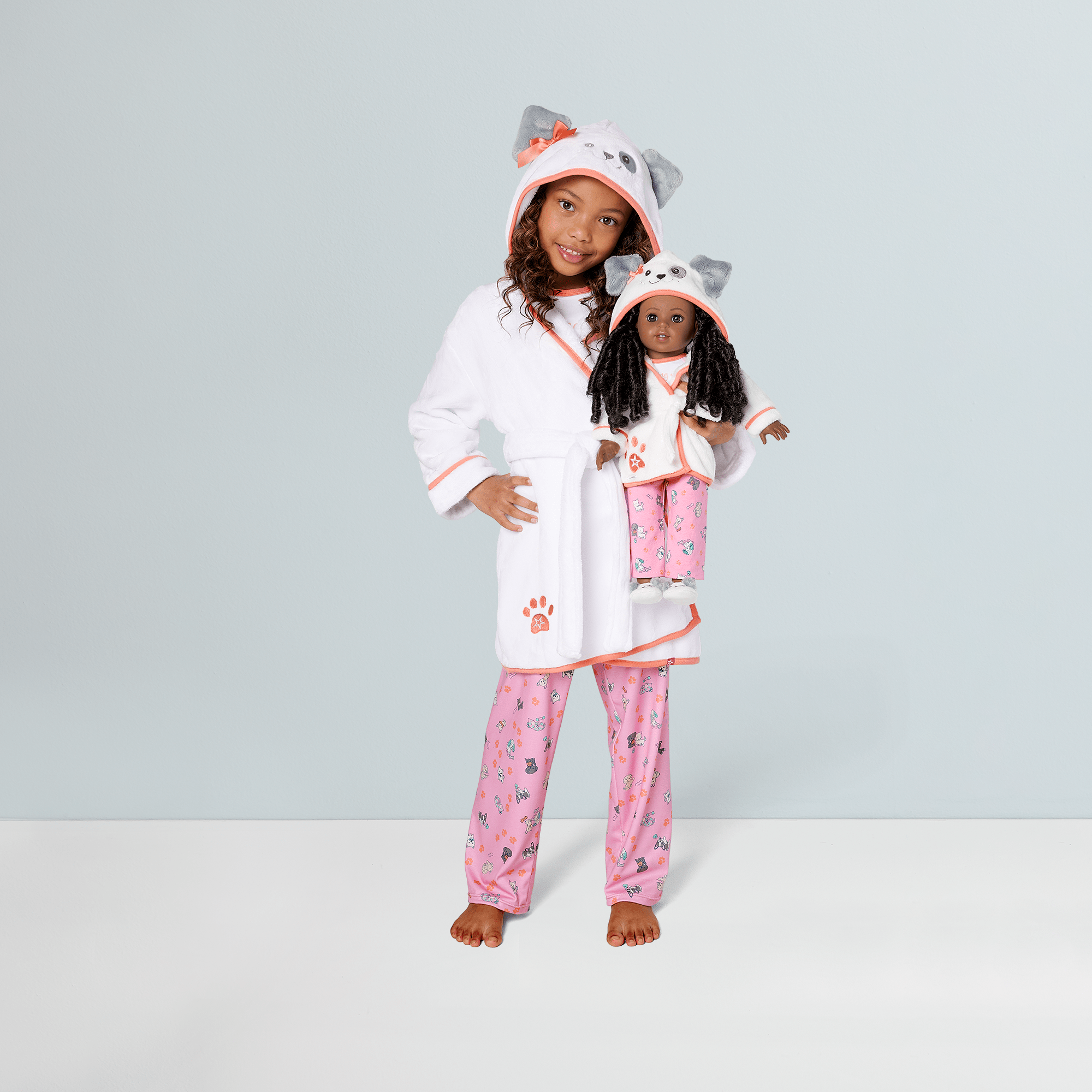 Comfy Puppy Robe Set for Girls & 18-inch Dolls D9