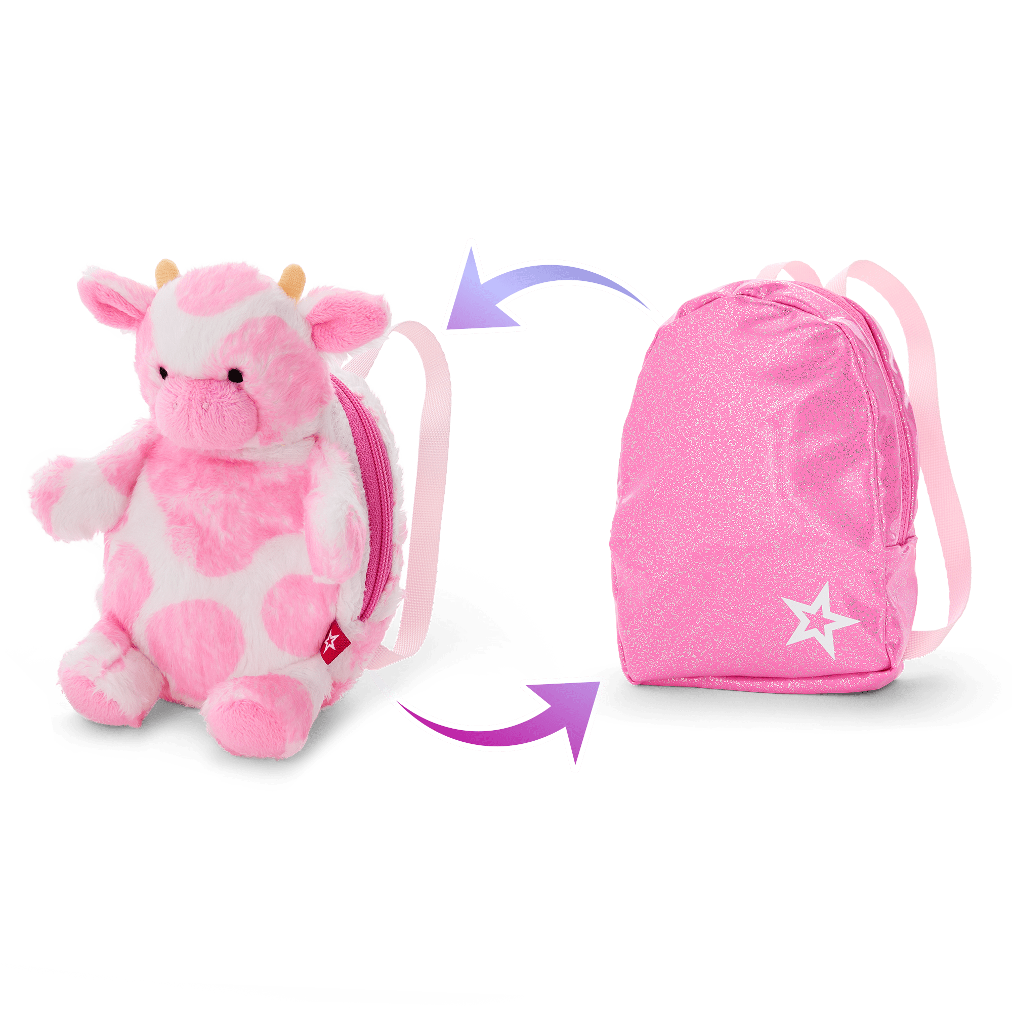 Pink Spotted Cow Backpack & Accessory Set for 18-inch Dolls A5