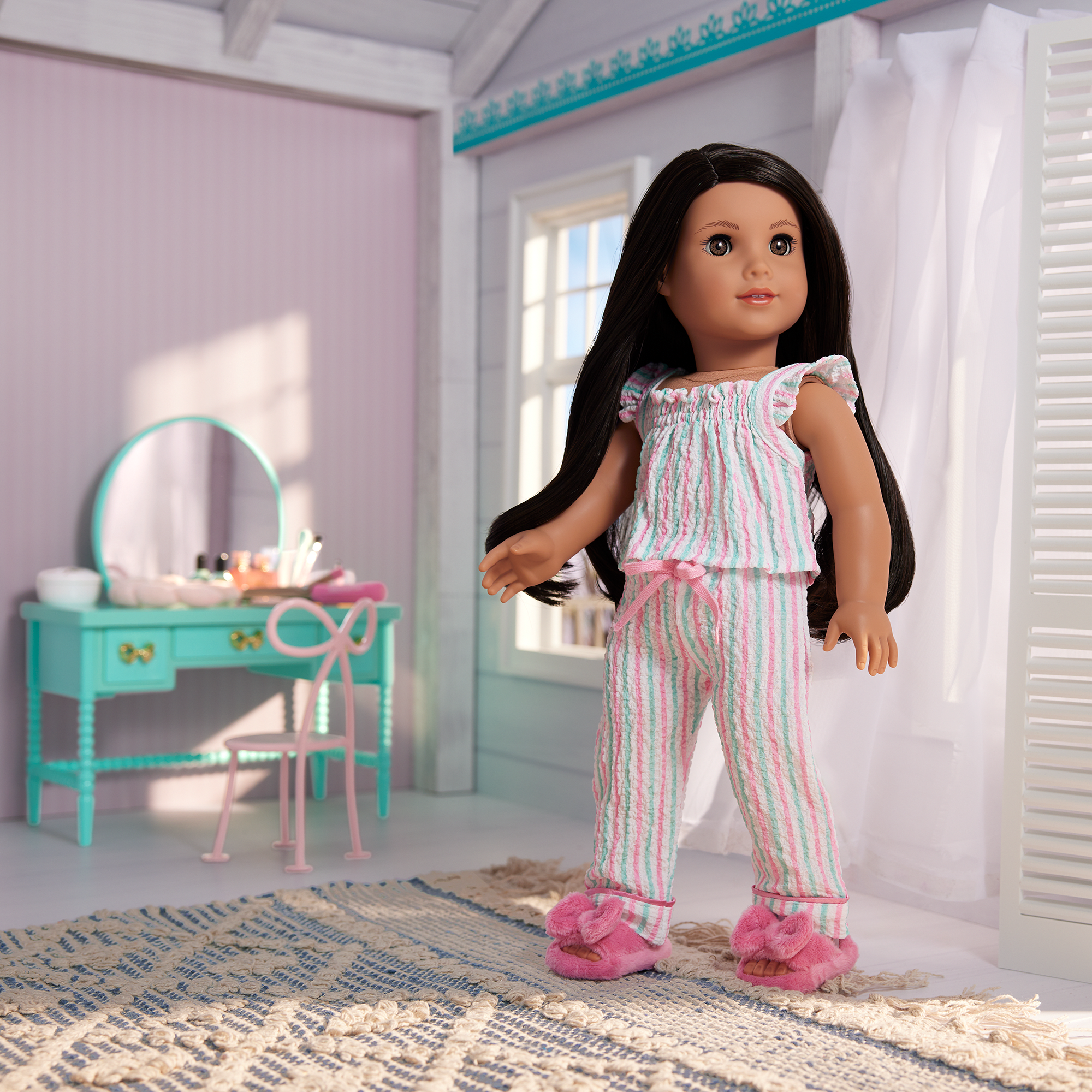 Raquel's™ Coastal Stripes Pajamas for 18-inch Dolls (Girl of the Year™ 2026) F4