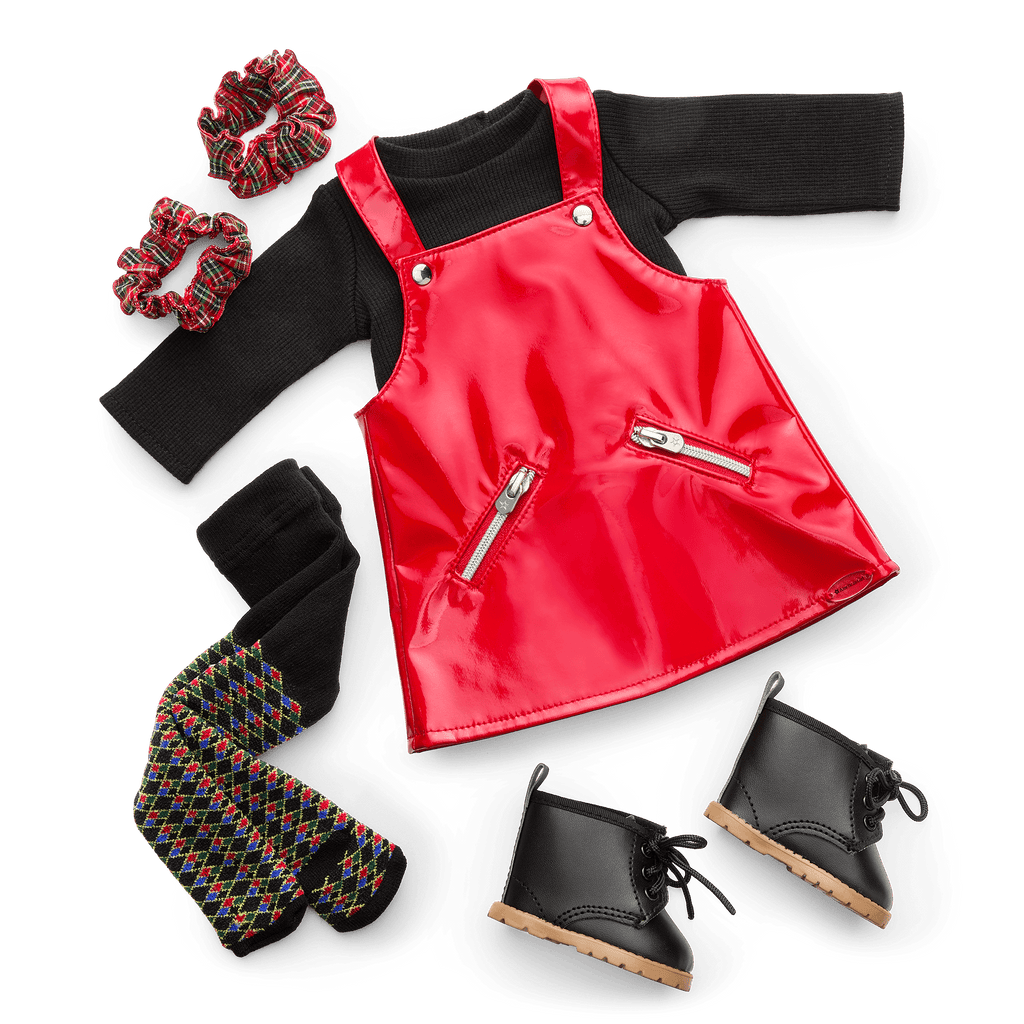 Nicki’s™ Red Vinyl Jumper Outfit for 18-inch Dolls (Historical Characters) A0