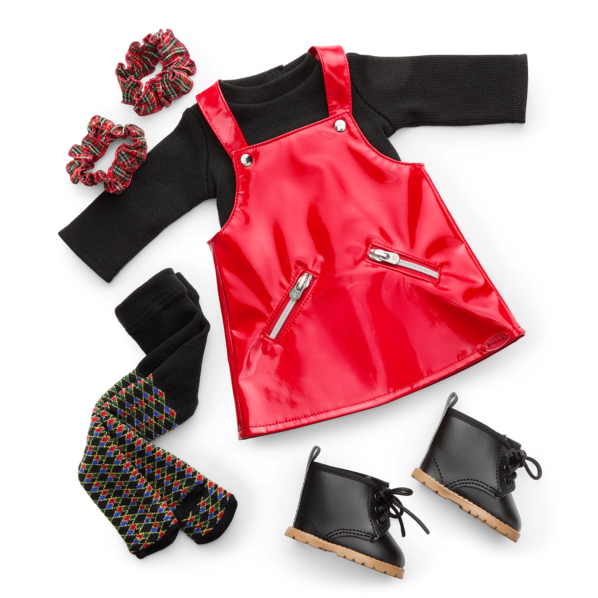 Nicki’s™ Red Vinyl Jumper Outfit for 18-inch Dolls (Historical Characters) A0
